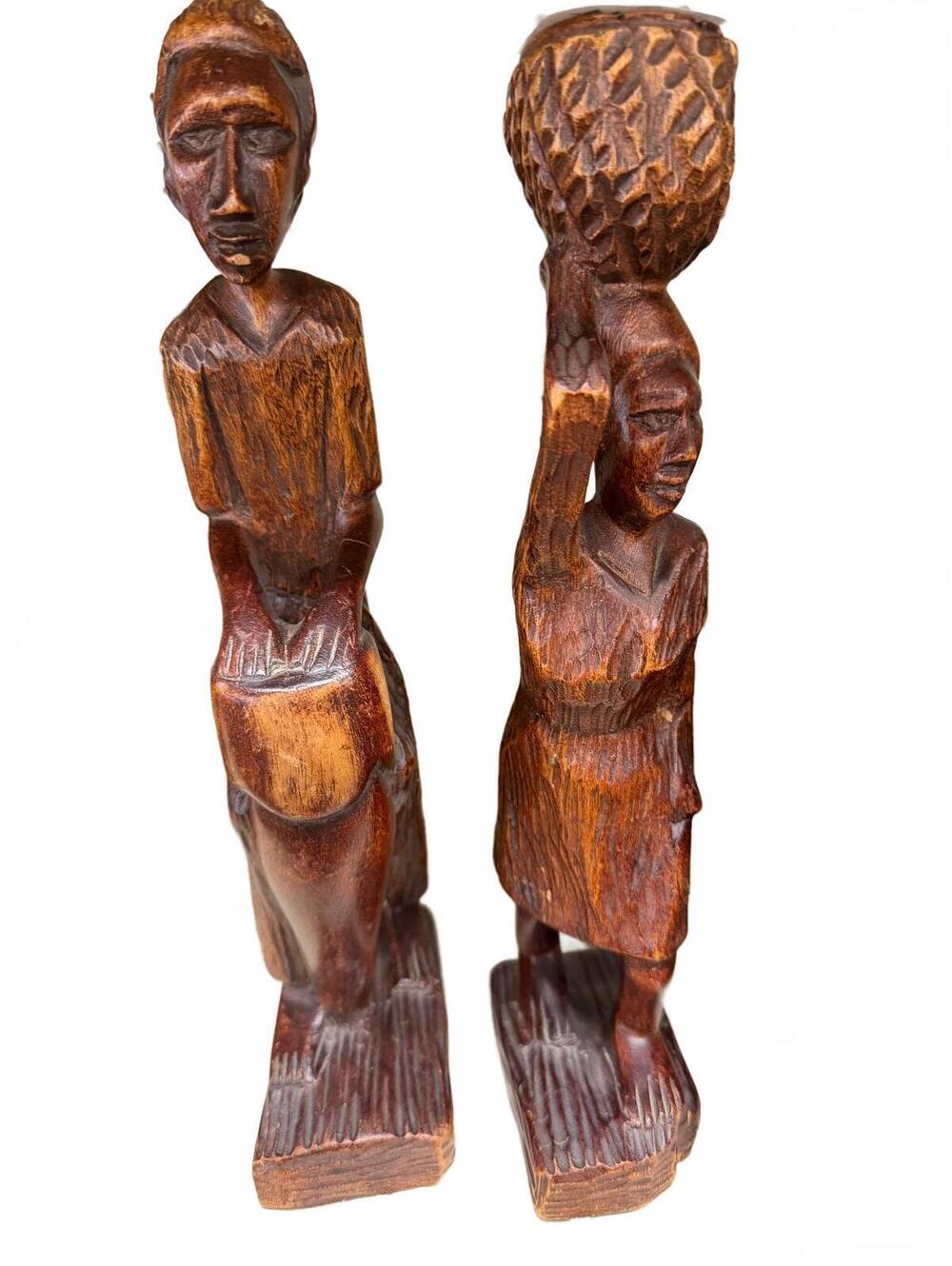Pair of Hand-Carved Wooden African Tribal Figurines